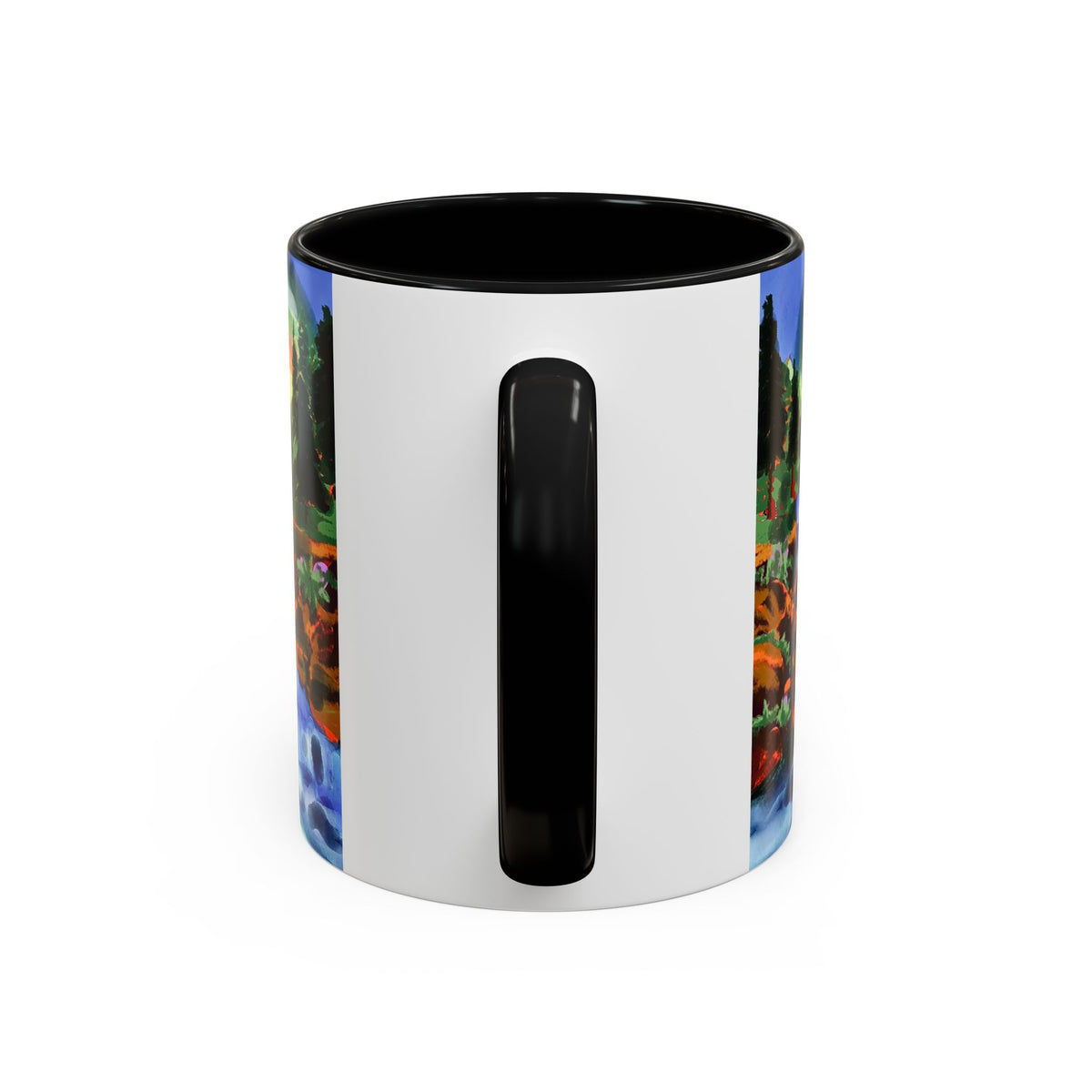Scenic Waterfall Coffee Mug — Colorful Rainbow Landscape Accent Mug