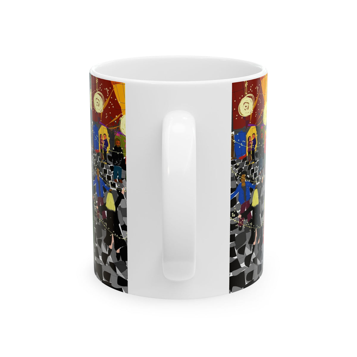 New Year Street Celebration Ceramic Mug — Festive Crowd, Lanterns (11oz & 15oz)
