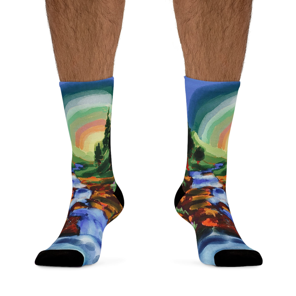 Scenic Rainbow River Socks — Recycled Polyester Artistic Crew Socks