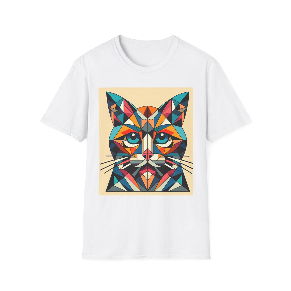 Geometric Colorful Cat T-Shirt — Vibrant Abstract Feline Art Tee