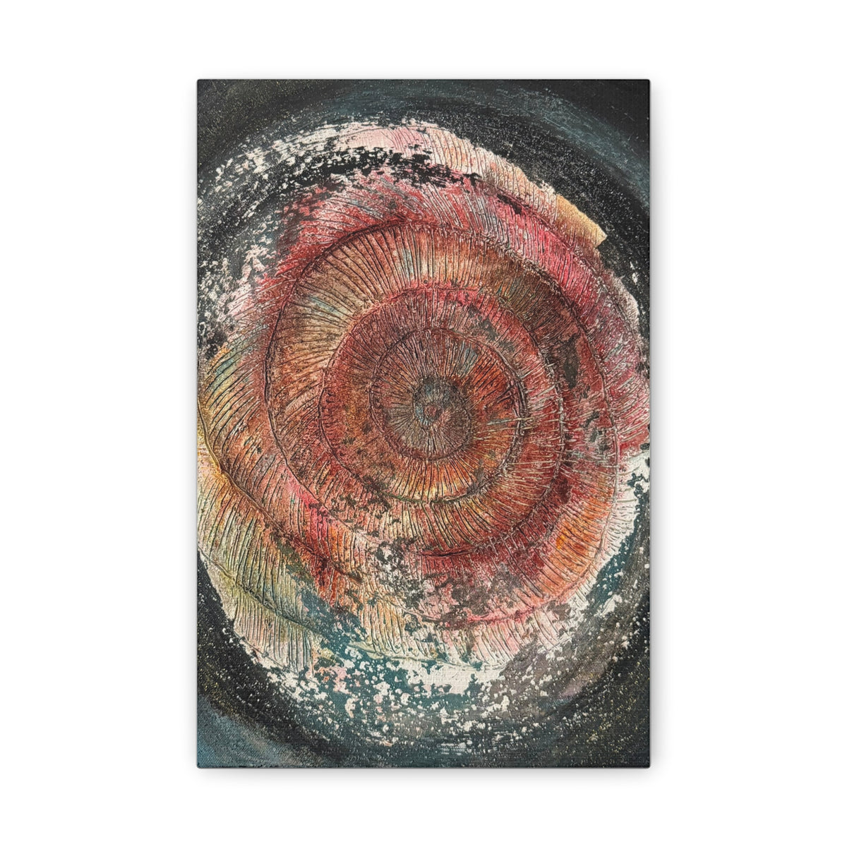Abstract Spiral Canvas Wall Art – Textured Red & Gold Modern Home Decor