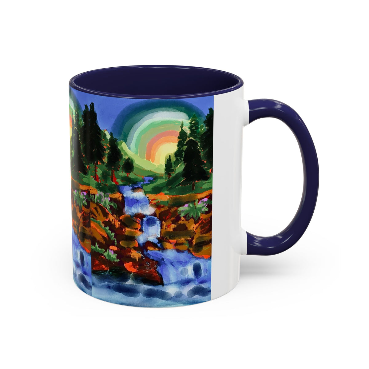 Scenic Waterfall Coffee Mug — Colorful Rainbow Landscape Accent Mug