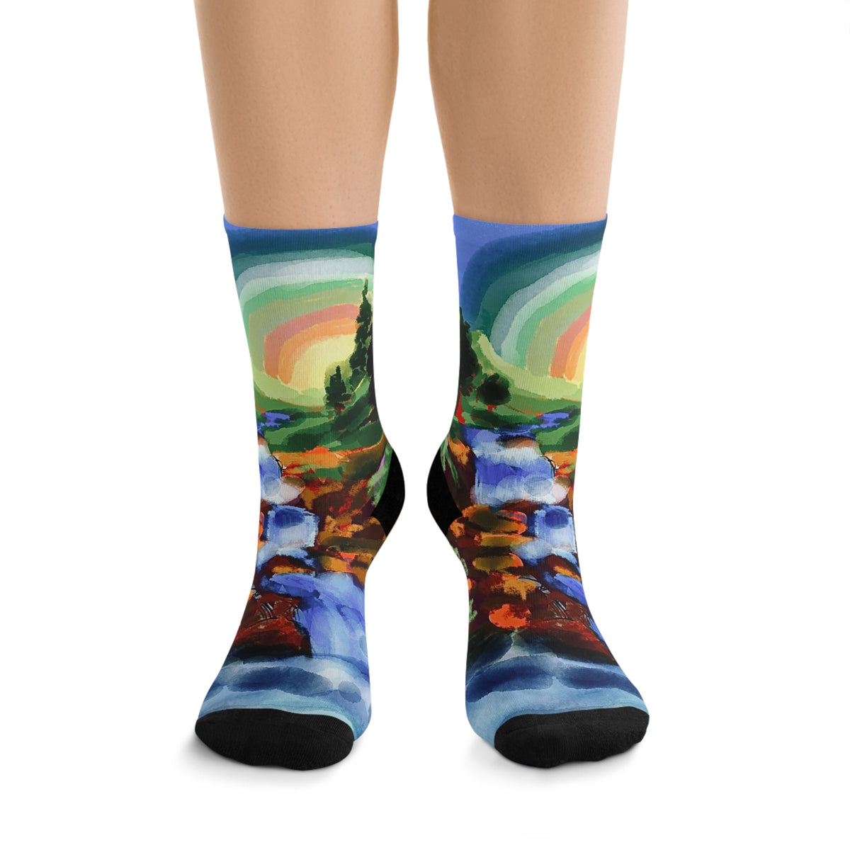 Scenic Rainbow River Socks — Recycled Polyester Artistic Crew Socks