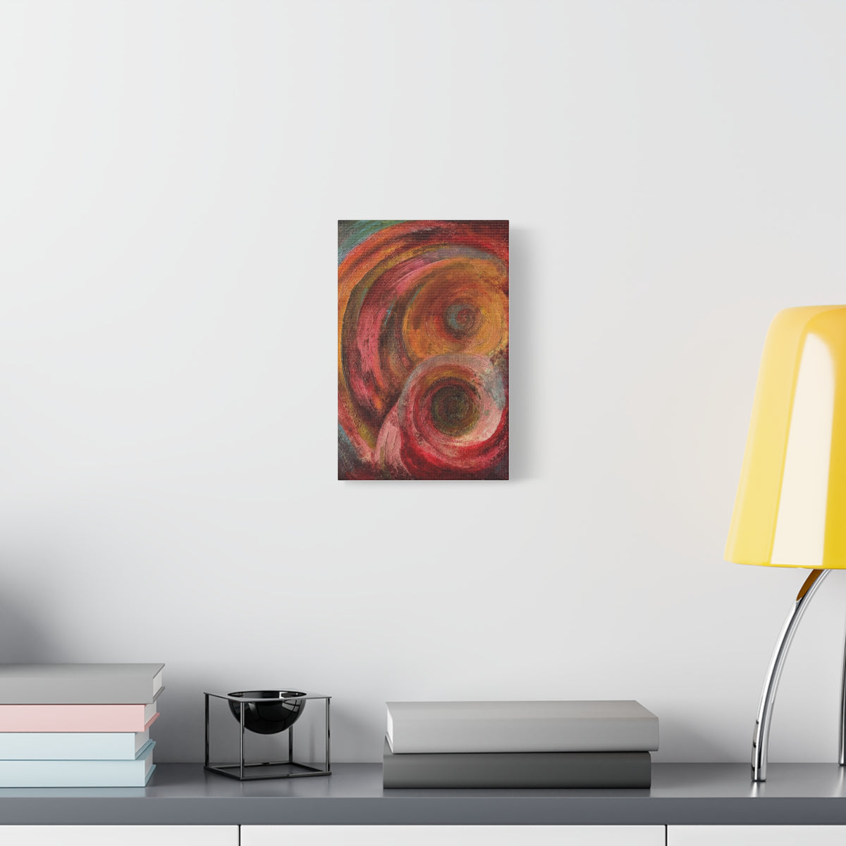 Abstract Swirl Canvas Wall Art – Warm Red & Gold Modern Painting