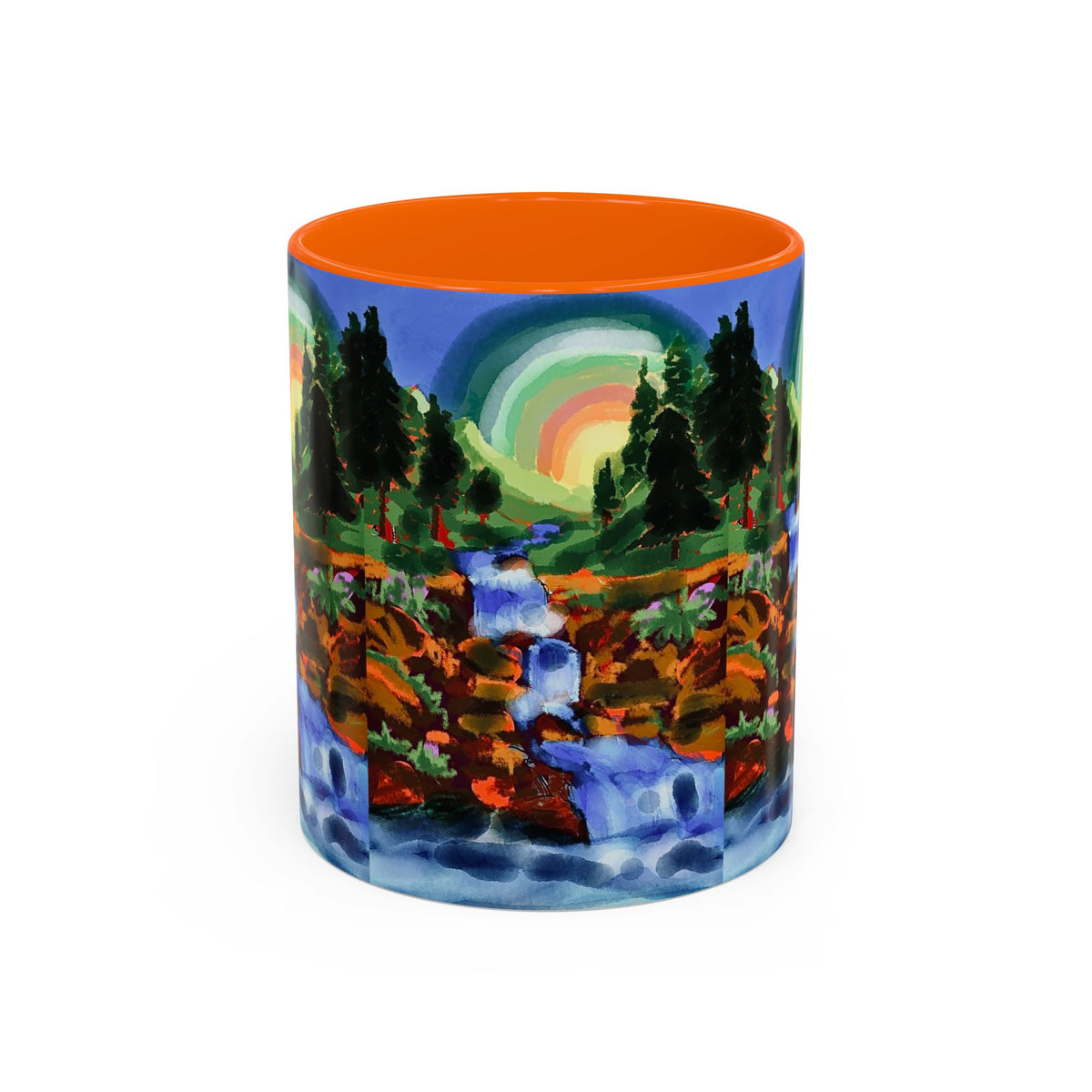 Scenic Waterfall Coffee Mug — Colorful Rainbow Landscape Accent Mug