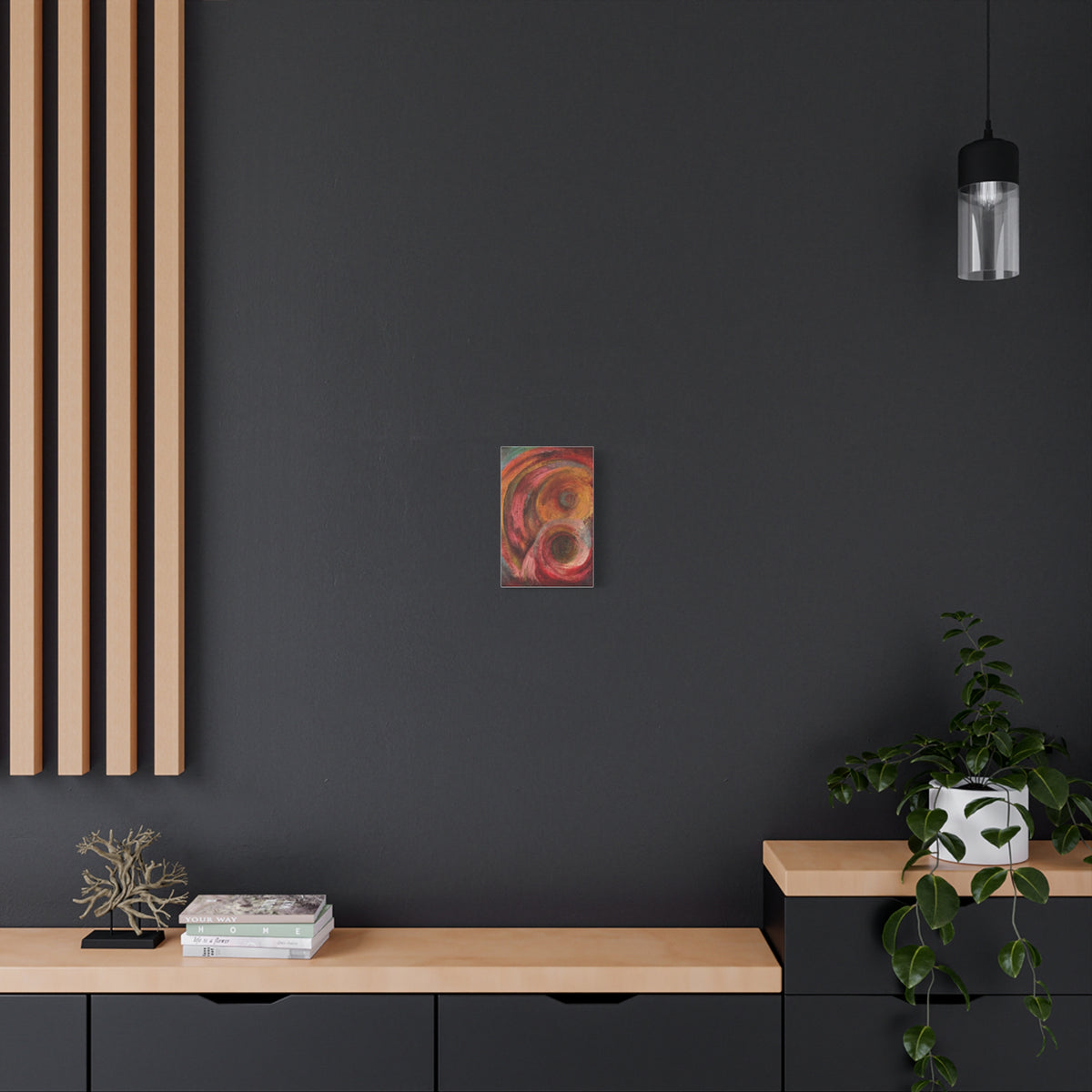 Abstract Swirl Canvas Wall Art – Warm Red & Gold Modern Painting