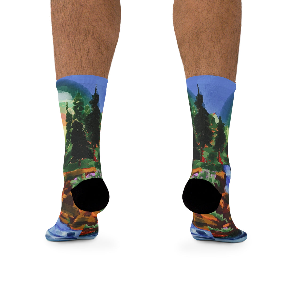 Scenic Rainbow River Socks — Recycled Polyester Artistic Crew Socks