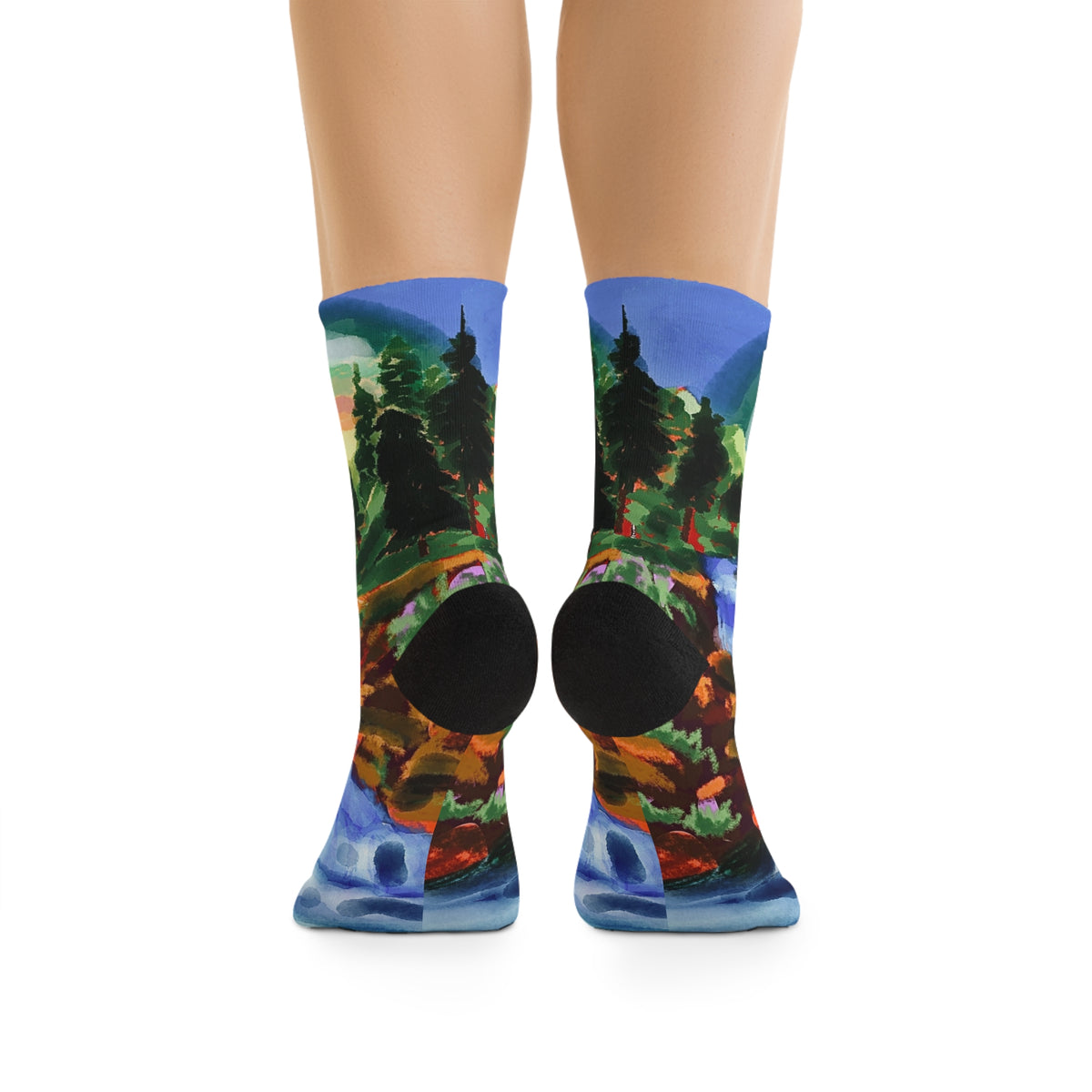 Scenic Rainbow River Socks — Recycled Polyester Artistic Crew Socks