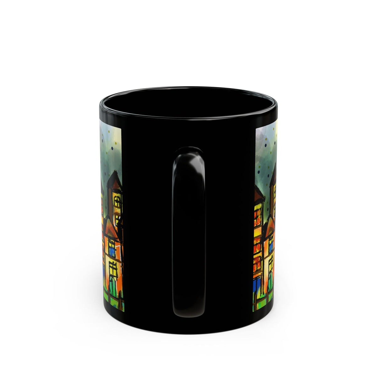 Household Art Mug — "Come, Stay a While" Coffee Cup (Black 11oz/15oz)