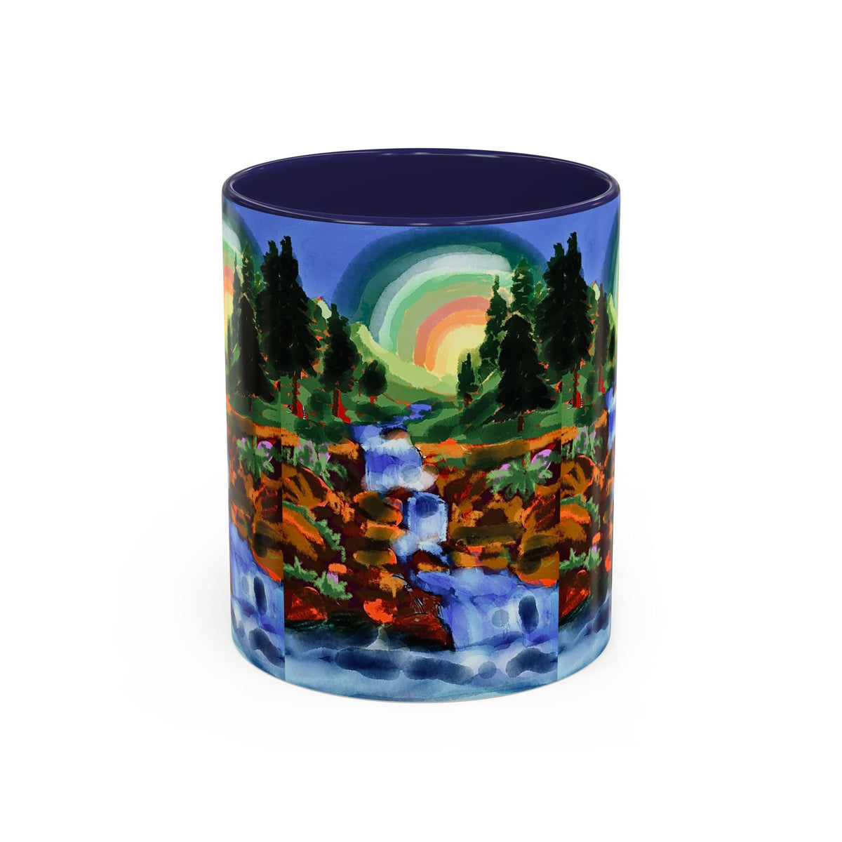 Scenic Waterfall Coffee Mug — Colorful Rainbow Landscape Accent Mug